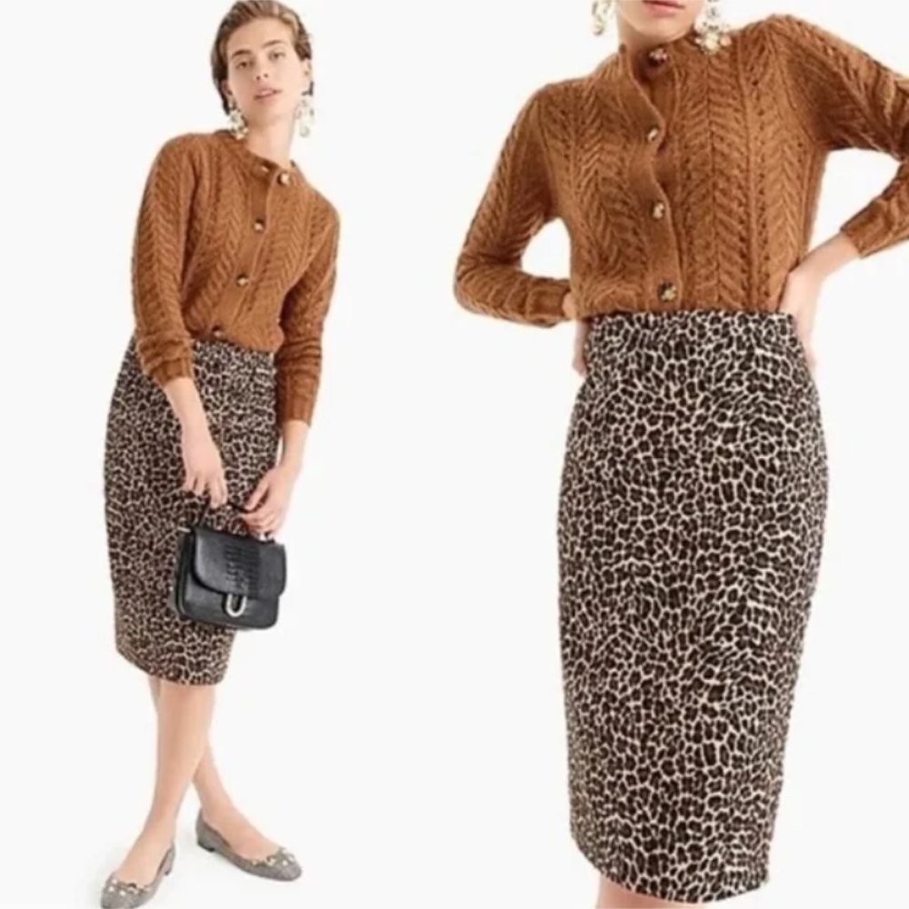 J. Crew Cotton Pencil Skirt in Leopard Size 4